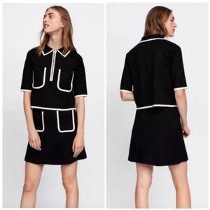 Zara Black & White Knit Skirt & Top Set Contrast Piping